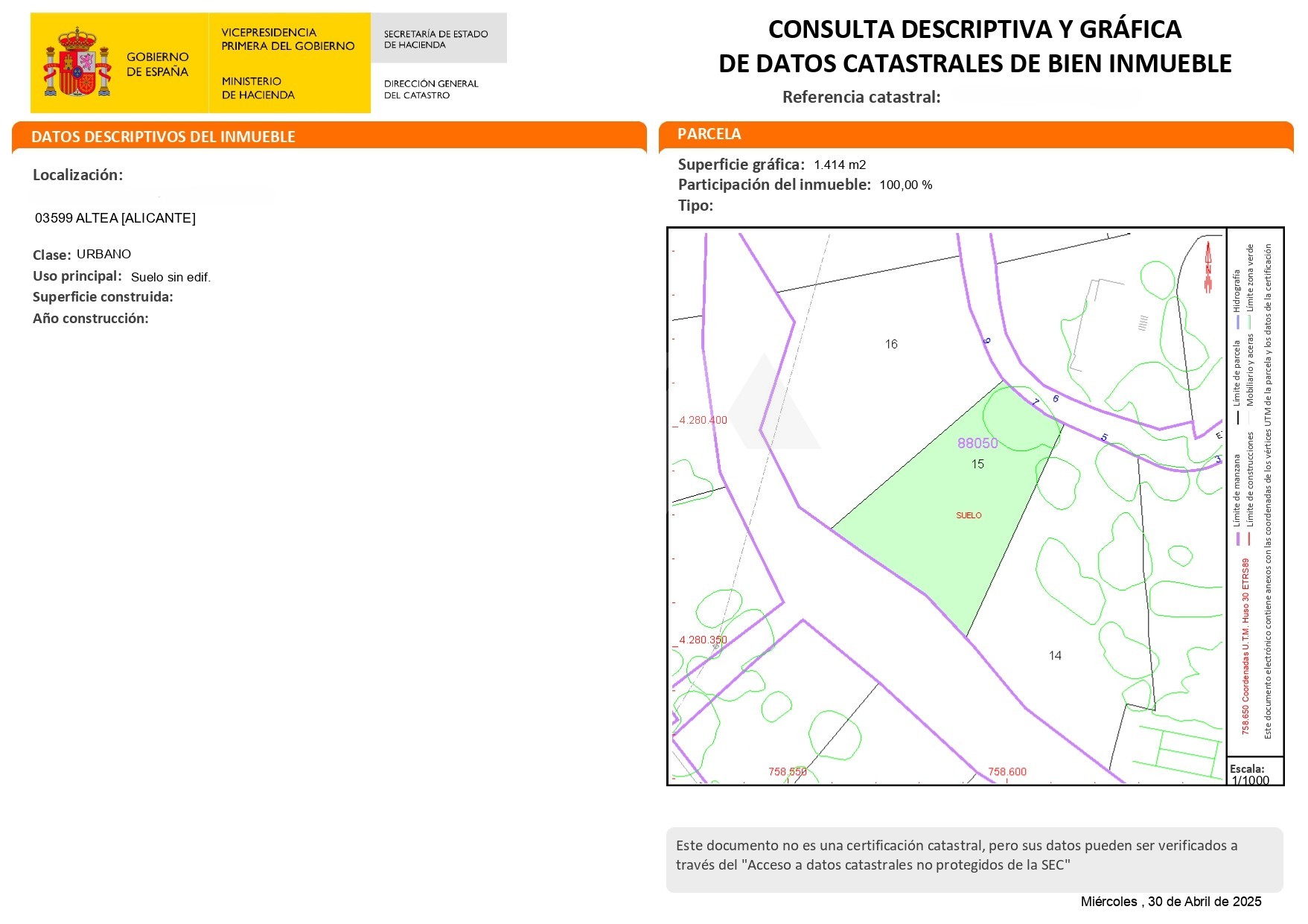 Parcela en venta en Altea, Costa Blanca.
