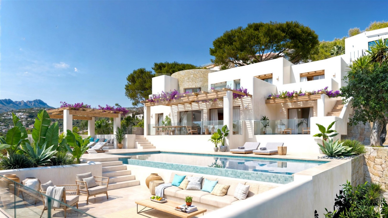 Villa con vistas panorámicas al mar en venta en Moraira, Costa Blanca.