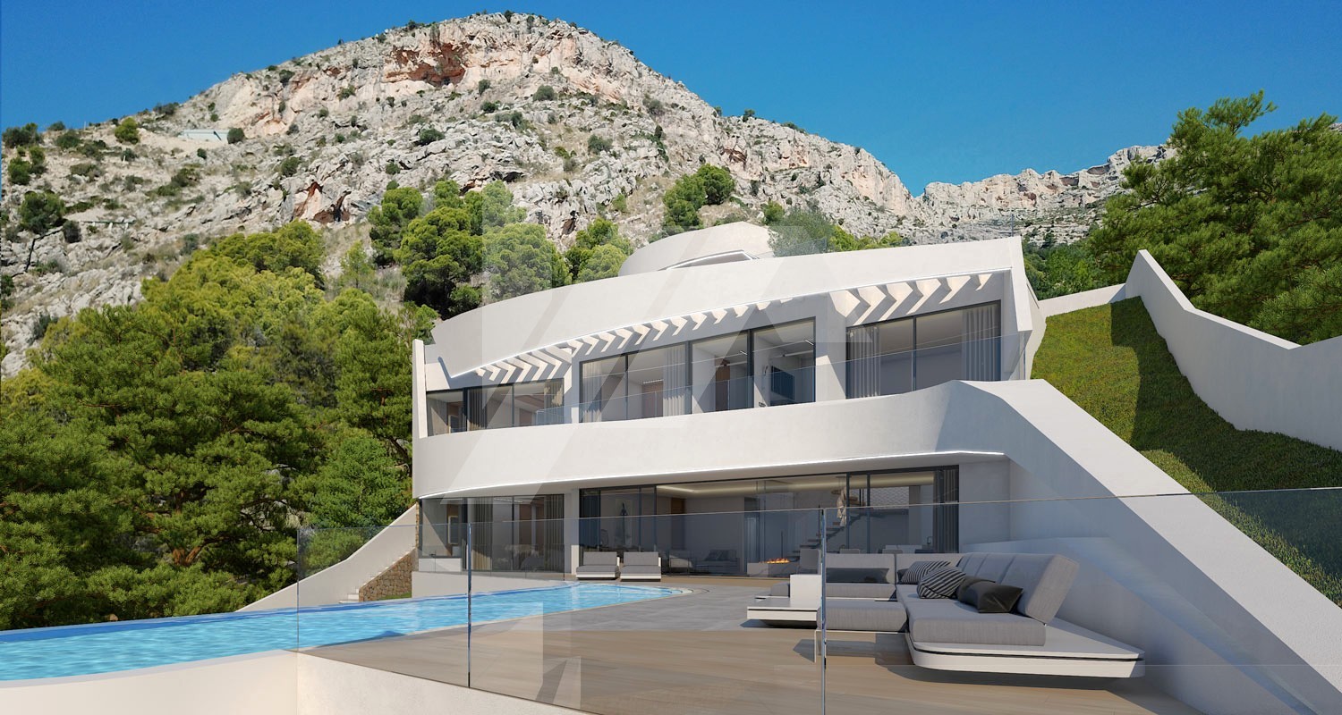 Villa-Chalet moderno en venta en Altea Hills con 4 dormitorios y piscina infinity.