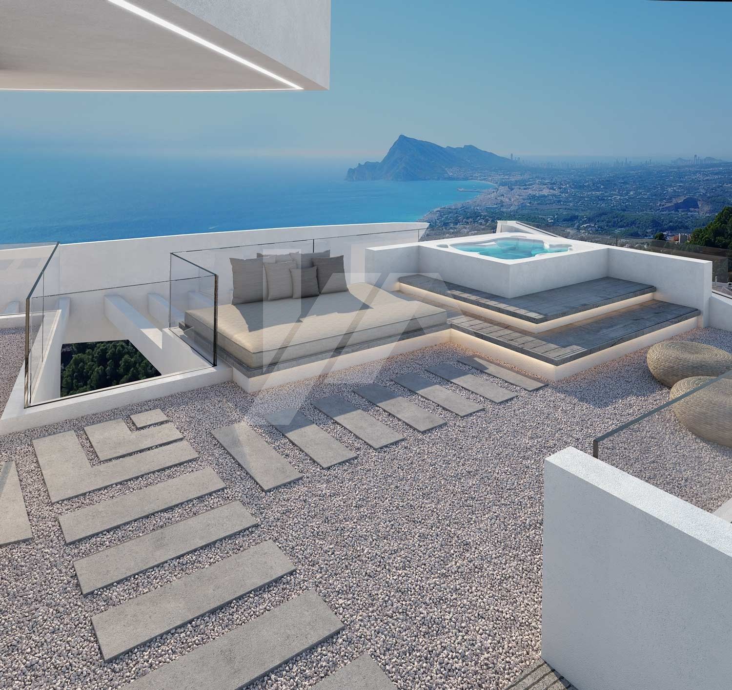 Villa-Chalet moderno en venta en Altea Hills con 4 dormitorios y piscina infinity.